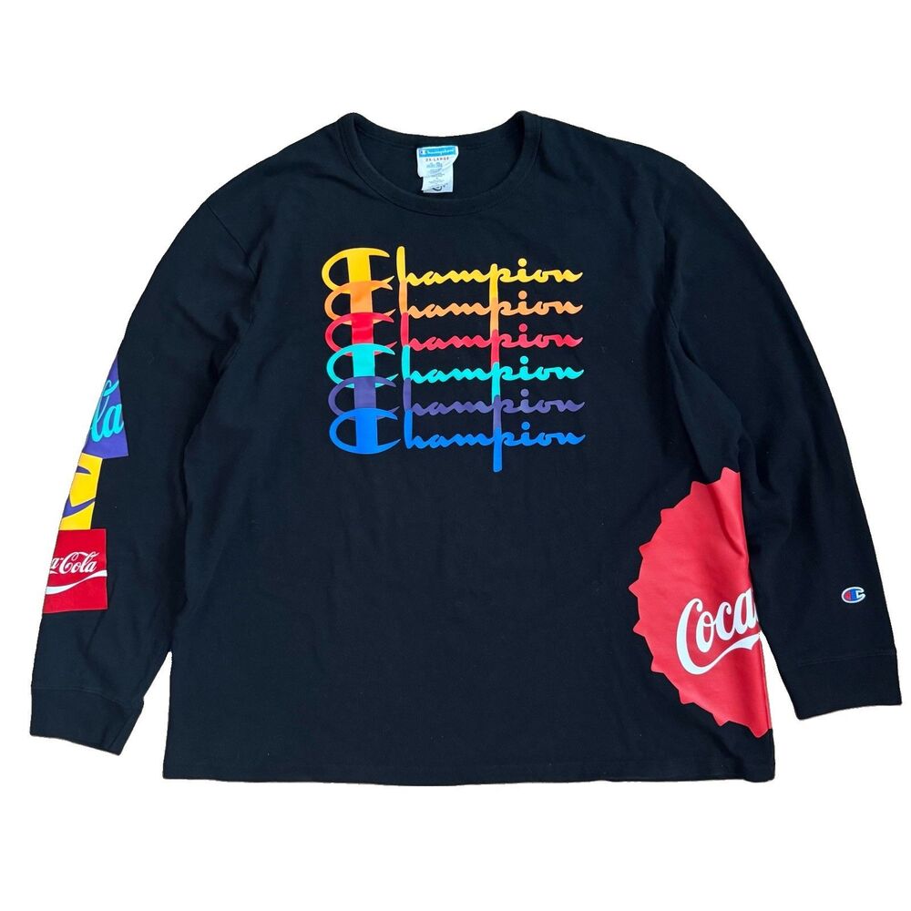 Champion x Coca-Cola Long Sleeve Shirt Mens XXL Black Graphic AOP Streetwear